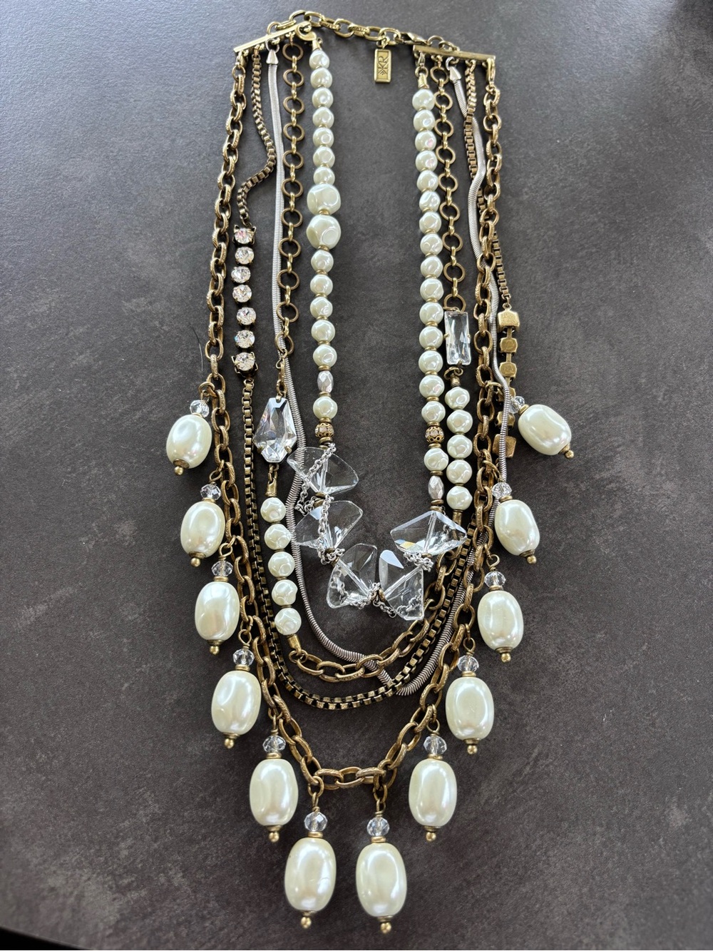 Silpada Gold-Tone Layered Necklace with White Pearls and Clear Crystals